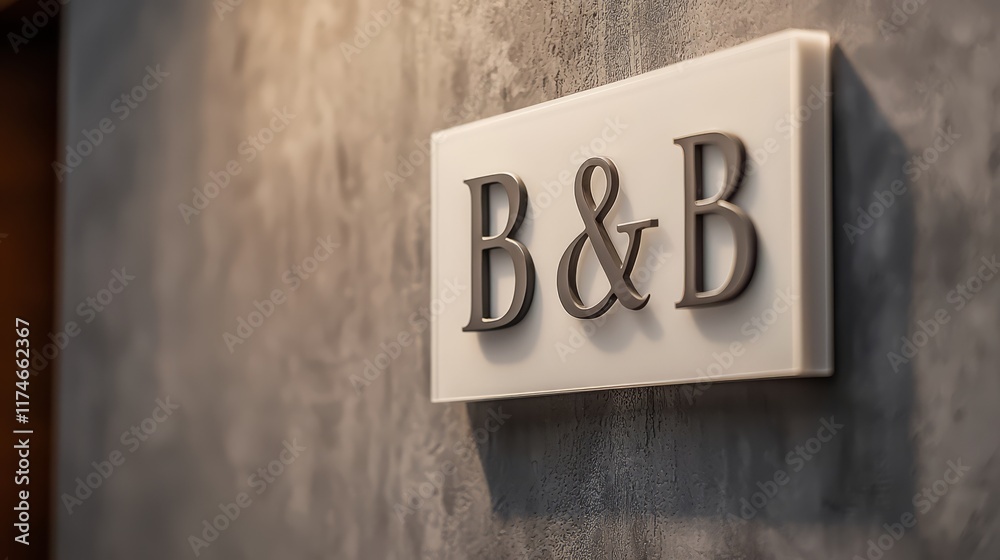 B&B Sign: A close-up shot of a B&B sign, showcasing the classic typography and elegant design on a textured wall, evoking a sense of hospitality and comfort. B&B Sign: A close-up shot of a B&B sign, showcasing the classic typography and elegant design on a textured wall, evoking a sense of hospitality and comfort.