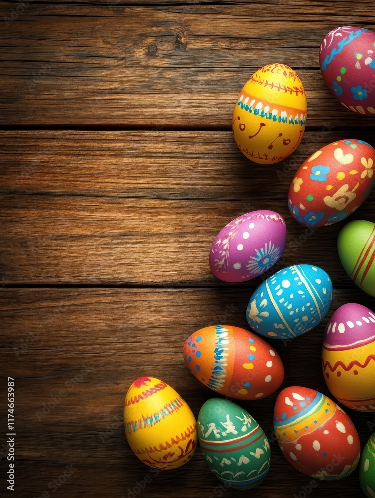 Colorful easter eggs on rustic wood background Colorful easter eggs on rustic wood background