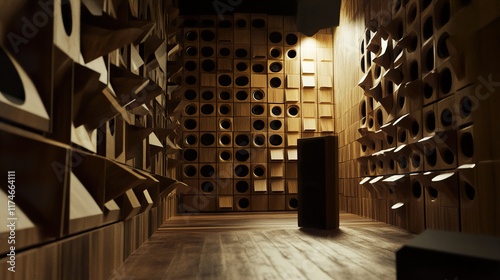 Wooden Acoustic Room Interior Design: Geometric Patterns and Sound photo