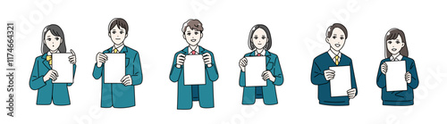 フリップを手に持つ学生服を着た男女の学生のイラスト