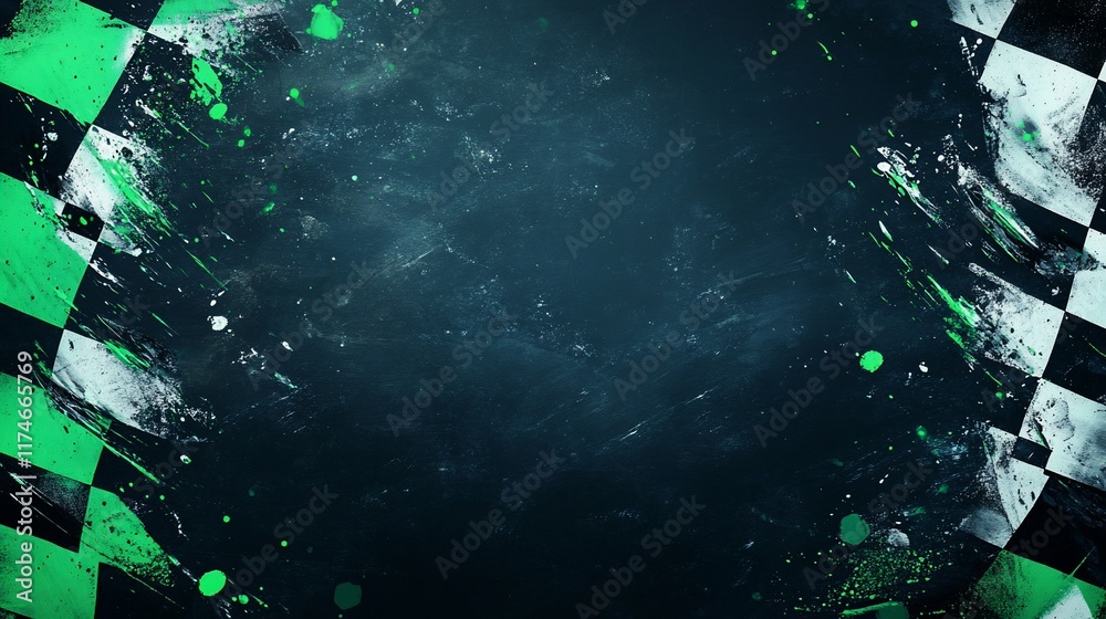 Naklejka premium Checkered flag with grunge texture, dark background. (1)