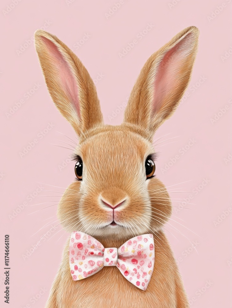 Obraz premium easter bunny with bow tie, ginger rabbit with bow tie, rabbit applying for the easter job, cute surprised bunny, space for text, greeting card, greetings, card, easter, illustration, generative AI