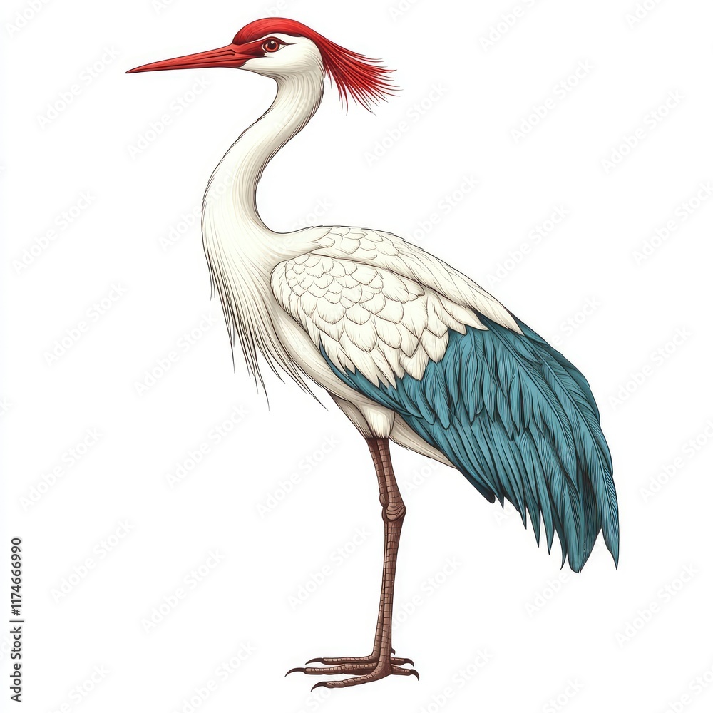 Fototapeta premium Elegant Red-Crowned Crane Bird Illustration