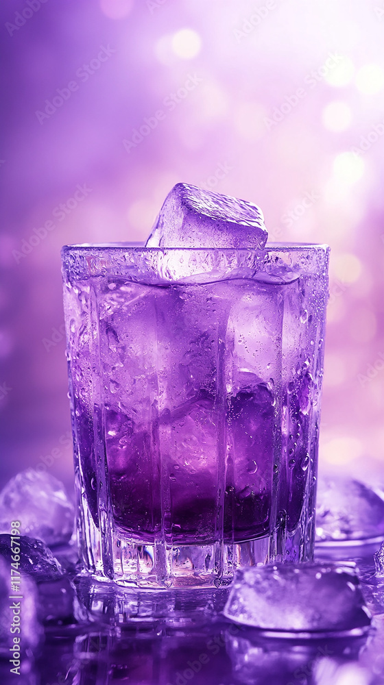 Grape juice in a frosted glass with ice cubes Grape juice in a frosted glass with ice cubes