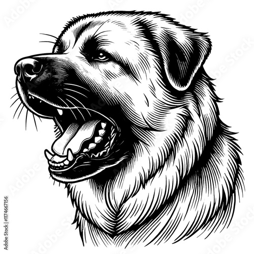 Hand drawn fierce Kangal portrait, vector sketch isolated on white background.	