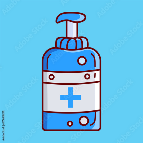 Alcohol Gel in a Blue Bottle Vector Illustration Icon. Flat Cartoon Style