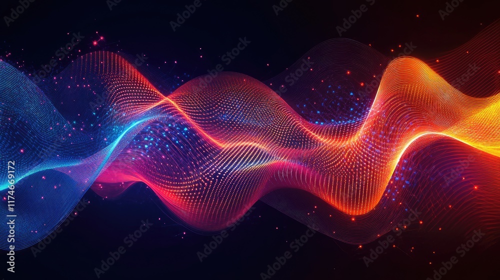 Obraz premium Vibrant Colorful Waves with Dynamic Light Patterns in Dark Background
