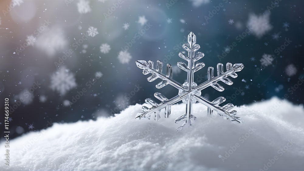 Fototapeta premium Winter season background with sky with Snowflakes. Winter wallpaper, poster, banner. Winter scenery.