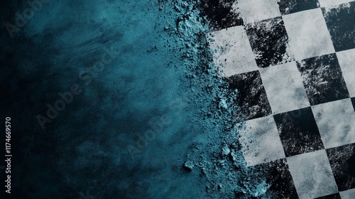 Grungy checkered flag background with distressed texture.