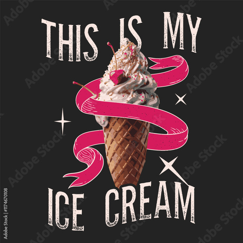 Fresh Ice cream love club graphic print t-shirt, apparel, posters, background, Retro ice cream hand-drawn vector art, Enjoy summer with sweet ice cream. Summer graphic t shirt design