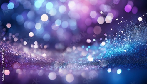De-focused abstract glitter background with shimmering silver, purple, and blue lights, perfect for elegant and celebratory banner designs