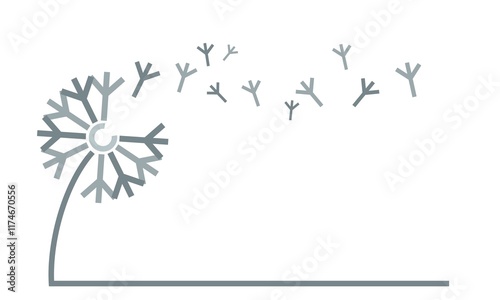 Dandelion stylized symbol with flying seeds.