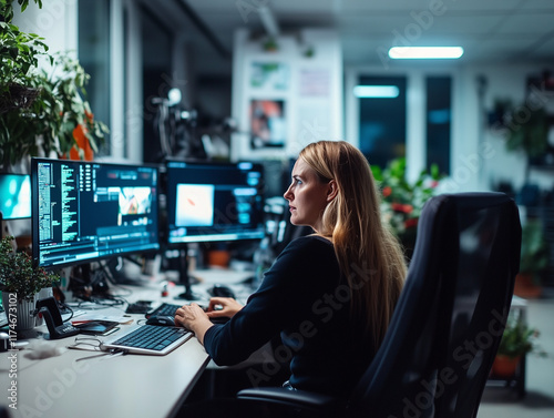 Close up image of woman hands typing on laptop computer keyboard and surfing the internet on office table, online, working, business and technology, internet network communication concept