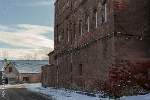 Historic street with an old factory vintage style