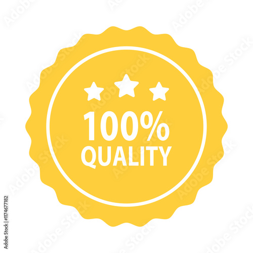 100% quality label badge icon. Business, product quality, sale, promotion, guarantee, marketing, advertising concepts. Flat vector design isolated illustration. 