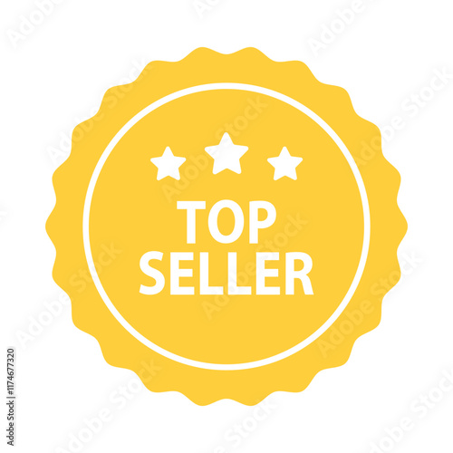 Top seller label badge icon. Business, product quality, sale, promotion, guarantee, marketing, advertising concepts. Flat vector design isolated illustration. 