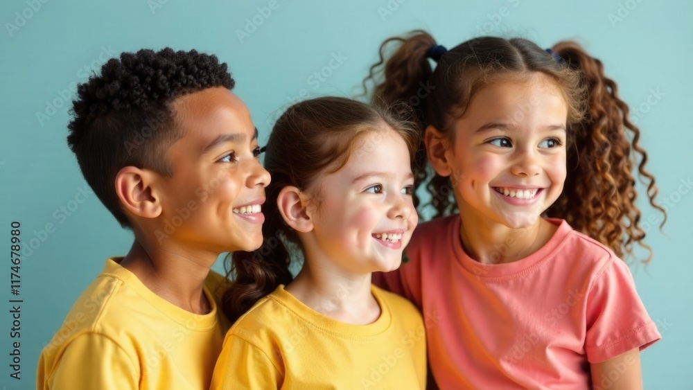 Family with children of different ethnic groups, free space for text on the side Family with children of different ethnic groups, free space for text on the side