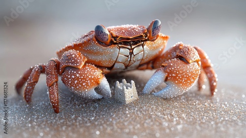 Wallpaper Mural A small crab on a beach beside a tiny sandcastle. Torontodigital.ca