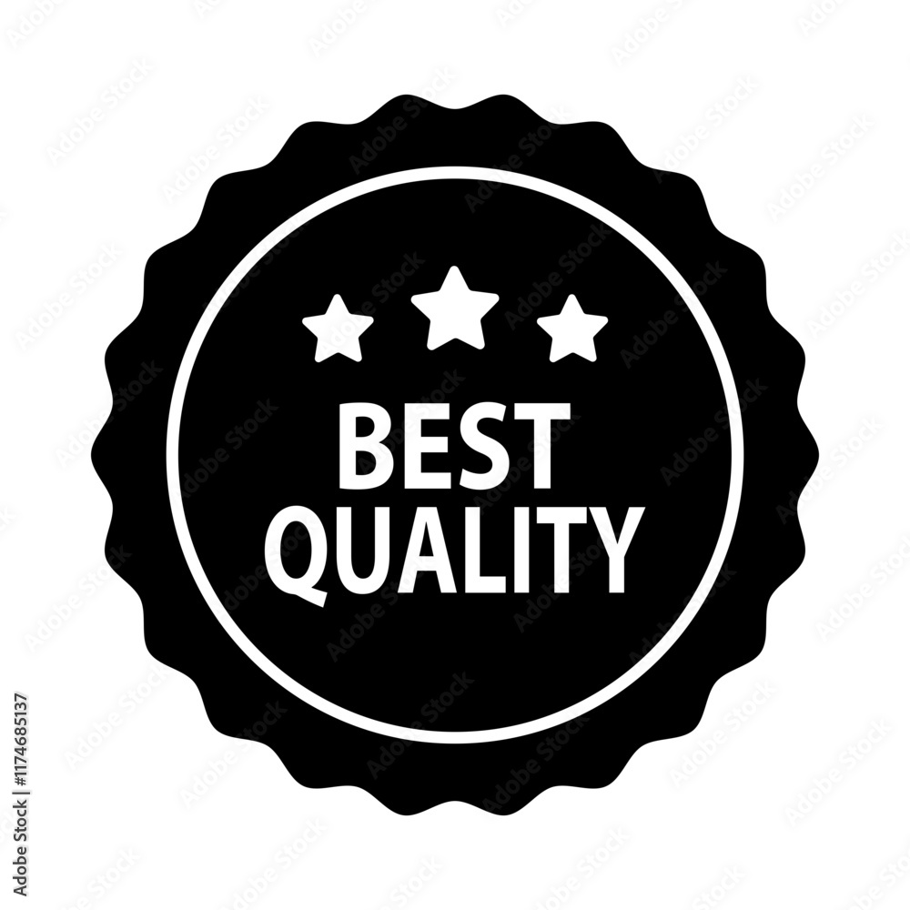 Best quality label badge glyph icon. Business, product quality, sale, promotion, guarantee, marketing, advertising concepts. Flat vector design isolated illustration. 