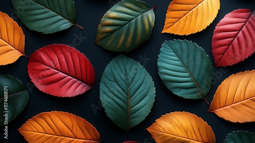 Wallpaper Mural Vibrant Autumn Leaves Arranged on Dark Background Torontodigital.ca