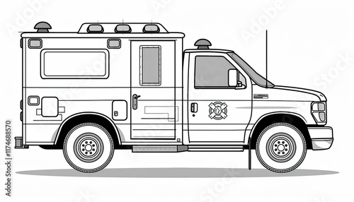 A simple line art drawing of an ambulance. Great for coloring books, educational materials, or kids' activities about emergency vehicles.