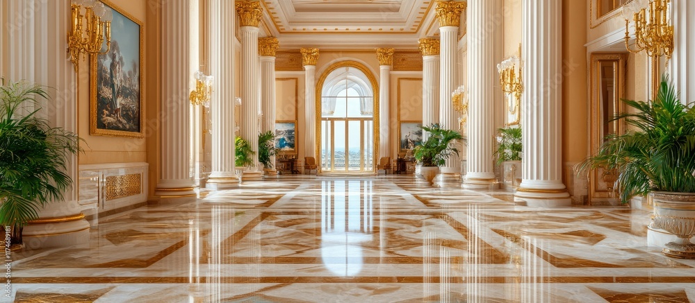 Fototapeta premium Grand Palace Interior: Opulent Marble Hallway