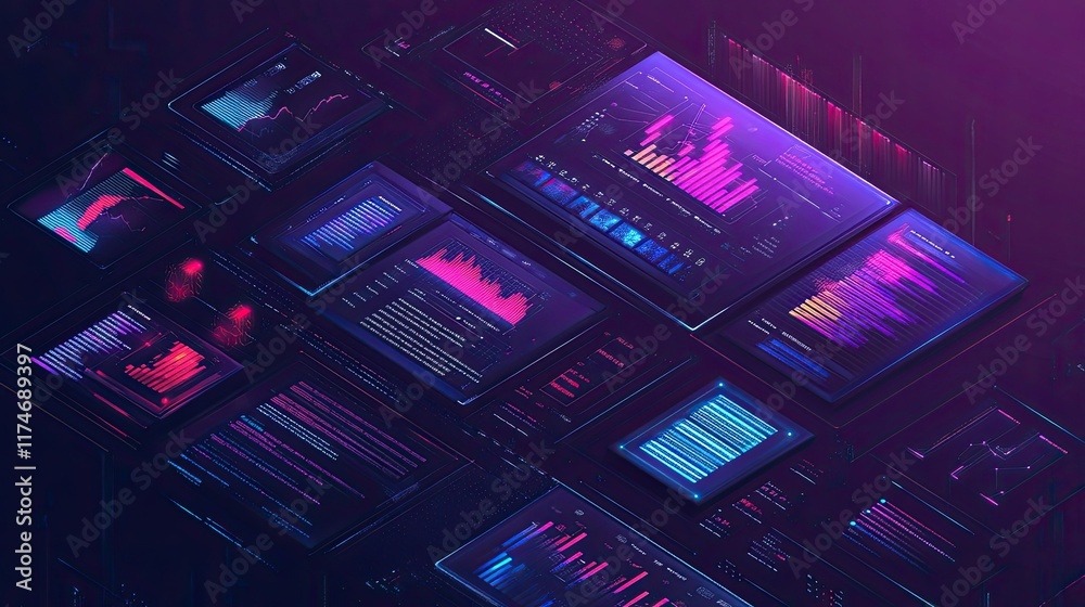 Obraz premium Abstract Data Visualization: Neon Infographics