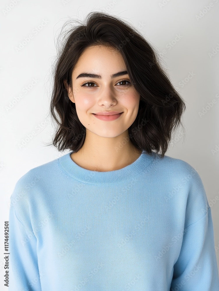 Smiling young woman studio portrait photography bright environment close-up positive vibes Smiling young woman studio portrait photography bright environment close-up positive vibes