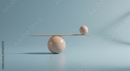 Balance Scale of Two Spheres on Light Blue Background