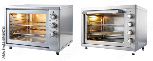 Countertop convection oven with glass door isolated on transparent background.
