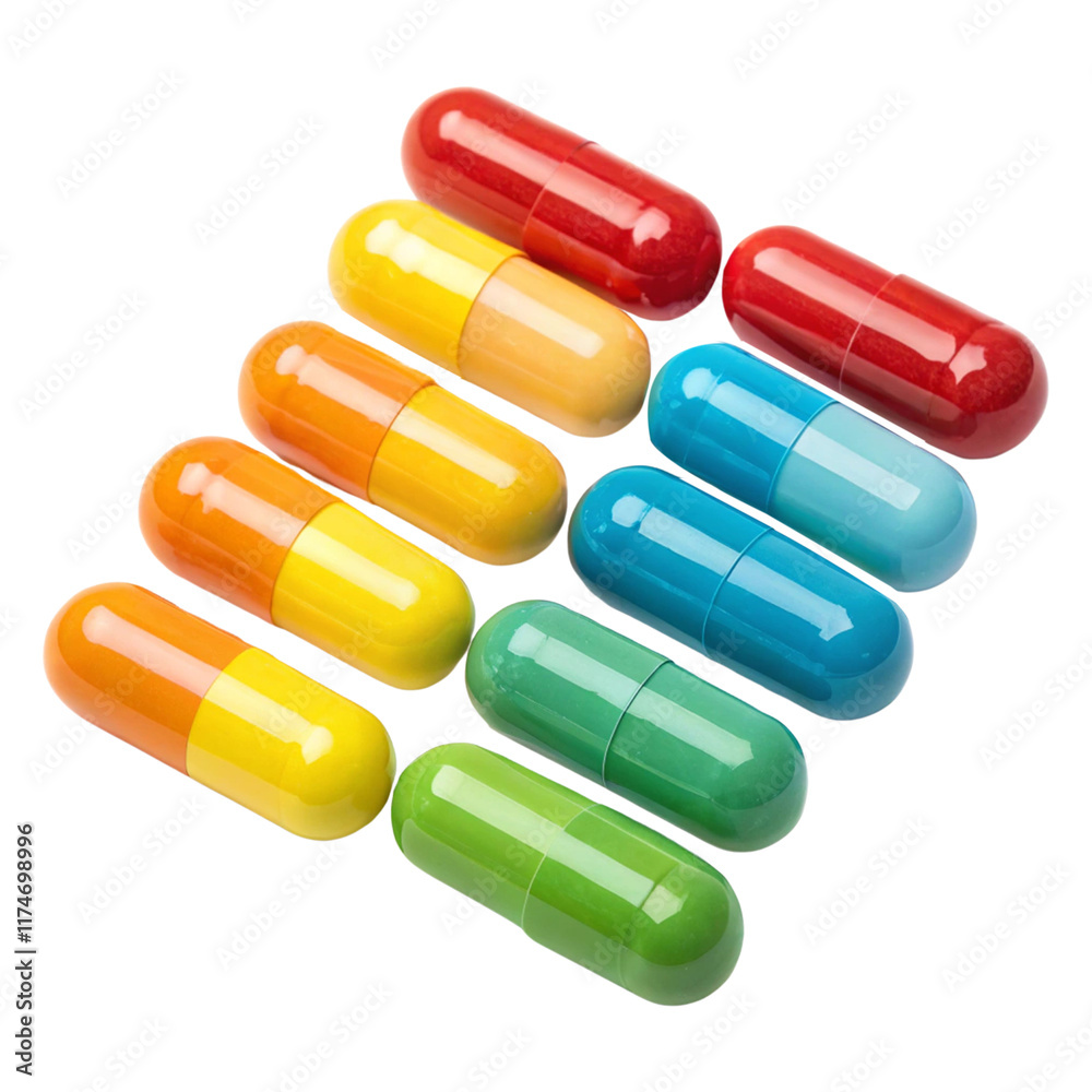 Multi-colored capsules isolated on white background. Multi-colored capsules isolated on white background.
