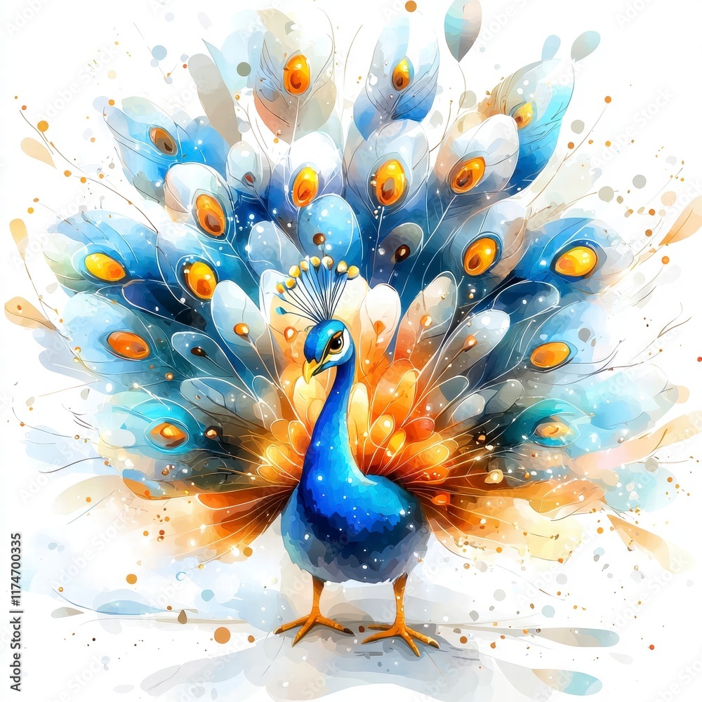 custom made wallpaper toronto digitalMajestic Peacock in Watercolor Style.