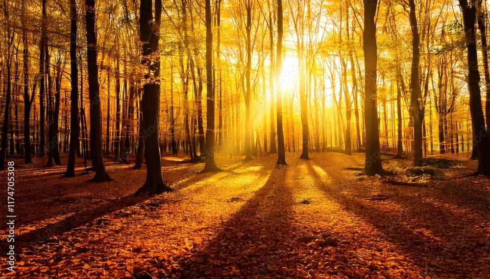 Obraz premium Sunshine images,Golden Autumn Sunrise in a Forest