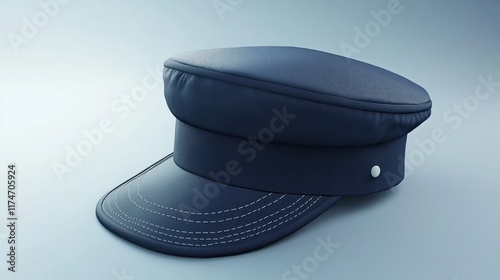 A navy hat with a flat brim, designed for uniformed personnel. photo