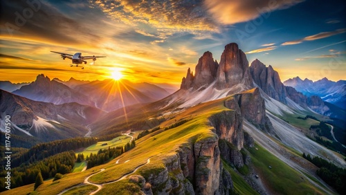 Drone Aerial View Sunrise Seceda Dolomites Geisler Group Mountain Range Italy