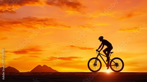 Wallpaper Mural Silhouette of Cyclist Riding Bicycle Against Vibrant Sunset Sky Torontodigital.ca
