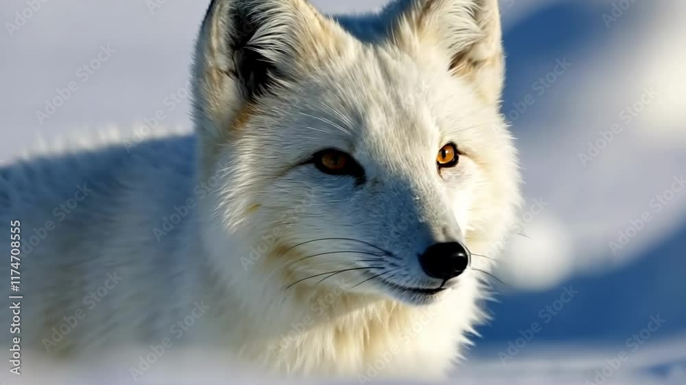 Arctic fox in snowy habitat: closeup and movement sequence Arctic fox in snowy habitat: closeup and movement sequence