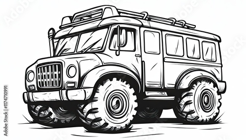 A rugged off-road bus perfect for adventurous expeditions. Ideal for game design or adventure-themed illustrations. photo