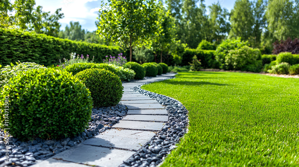 Serene Garden Pathway with Lush Greenery Serene Garden Pathway with Lush Greenery