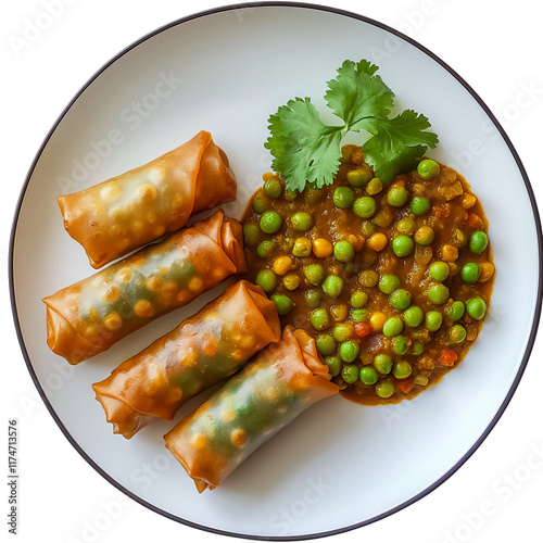 Deep fried vegetable spring rolls or egg rolls and sauce , Thai called popia on white background, vegetarian food photo