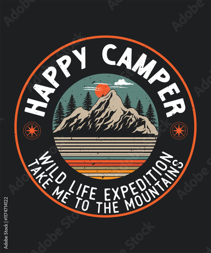 graphic print design for apparel. Summer camp. Mountain adventure. Mountain with tree vintage print design. the great outdoors. graphic