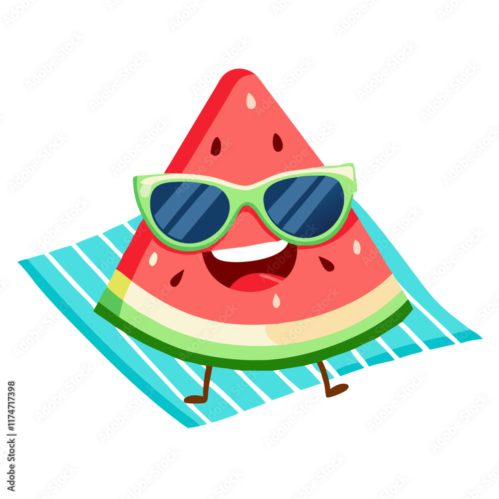 Cool Watermelon Vector Illustration with Sunglasses Cool Watermelon Vector Illustration with Sunglasses