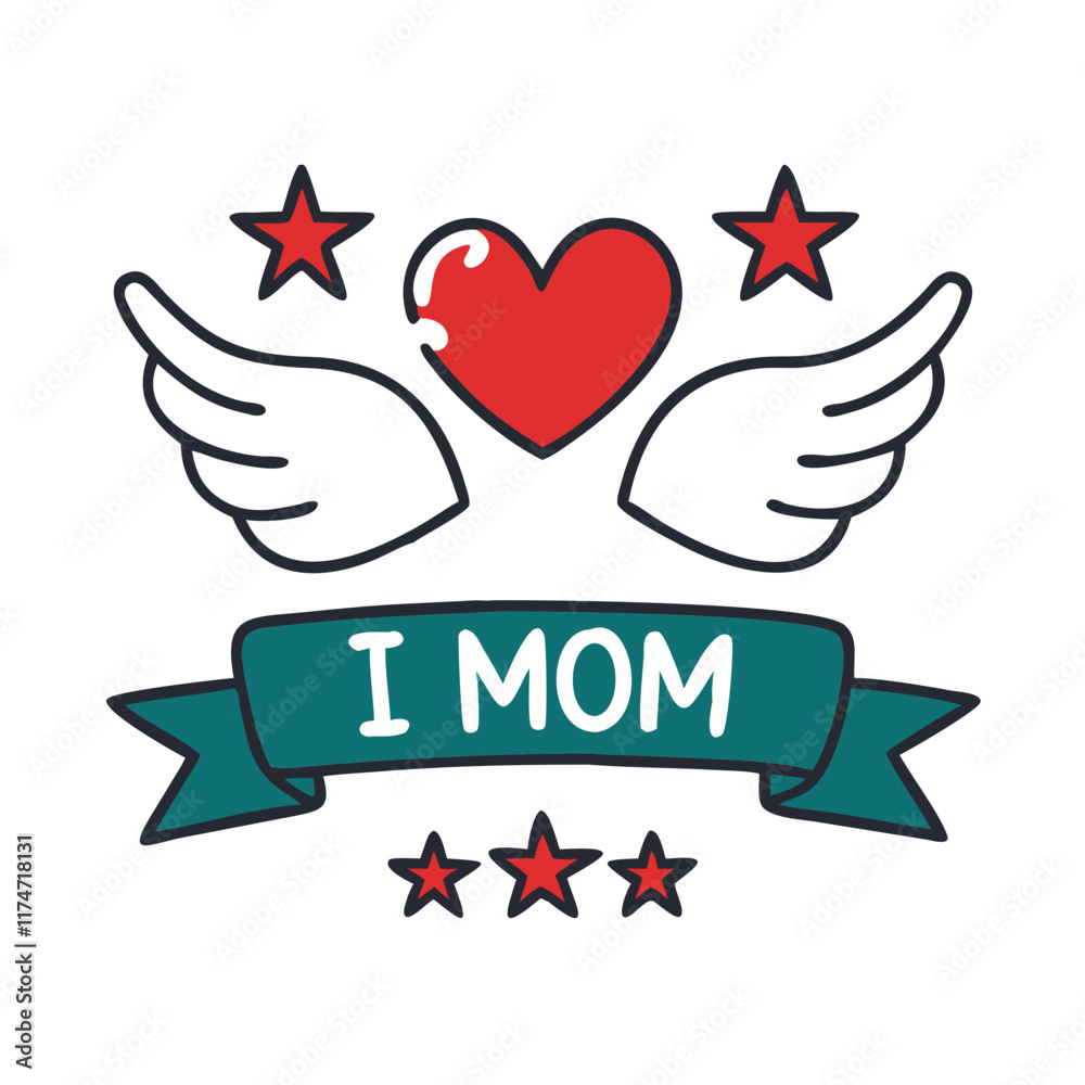 Heart and Wings I ❤️ Mom Illustration for Custom Gifts Heart and Wings I ❤️ Mom Illustration for Custom Gifts