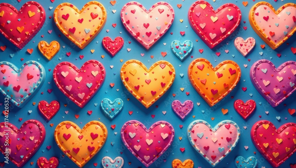 Fototapeta premium Vibrant hearts, seamlessly repeating Colorful, playful design , textile, whimsical