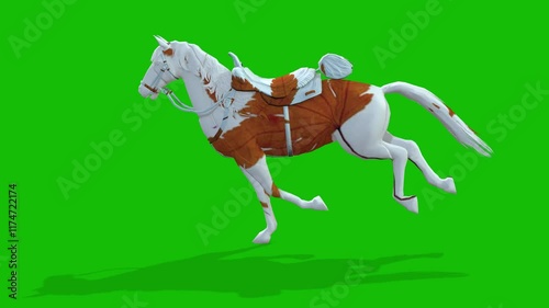 A Cute Horse Run Fast Left Side - On Green Screen - 3D Rendering Animation photo