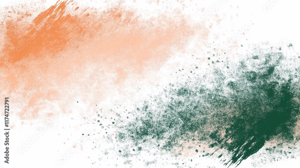 Fototapeta premium Abstract watercolor paint splatter design with orange and green hues.
