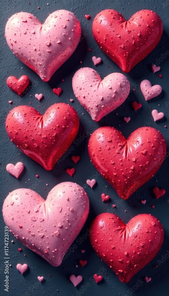 Obraz premium Set of painted hearts; smooth & textured effects , watercolor, anniversary