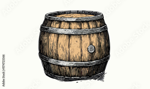 Rustic Oak Barrel Hand Drawn Sketch Engraving Style Vector for Craft Beer and Wine Storage