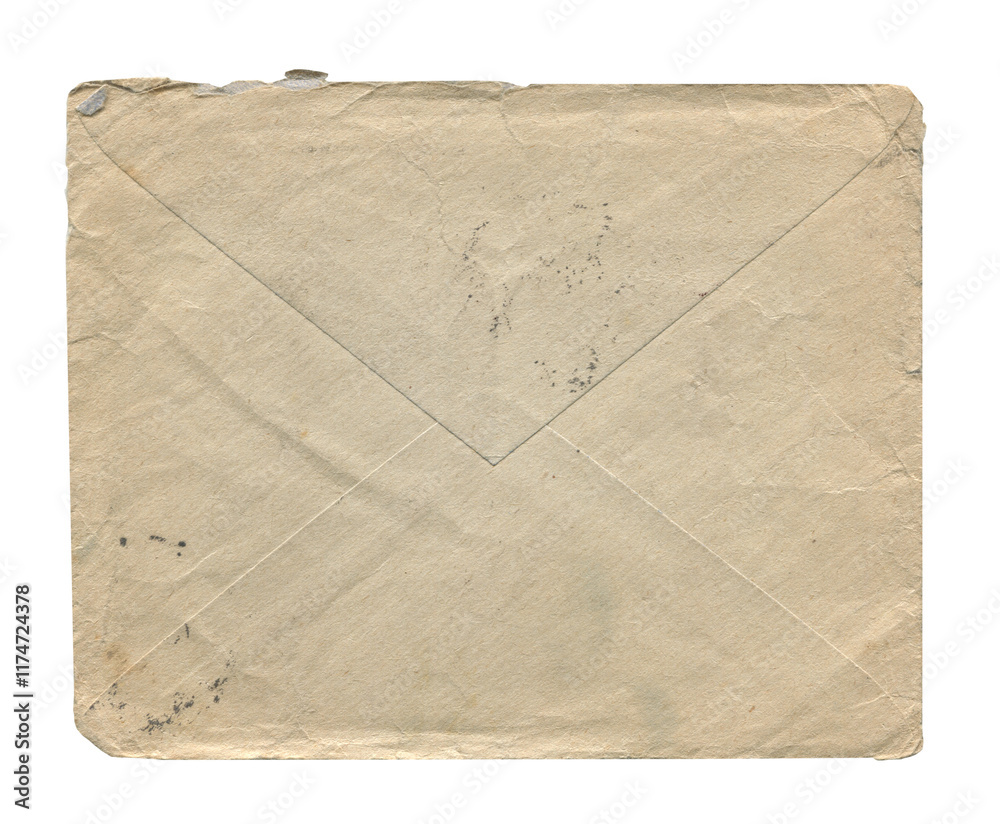 Naklejka premium front view of old closed aged paper envelope isolated on white