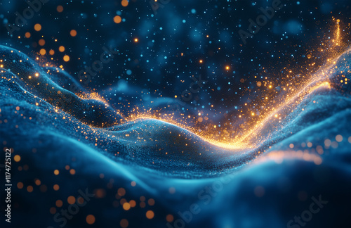 Abstract Digital Wave with Glowing Particles and Dynamic Flow in a Futuristic Design